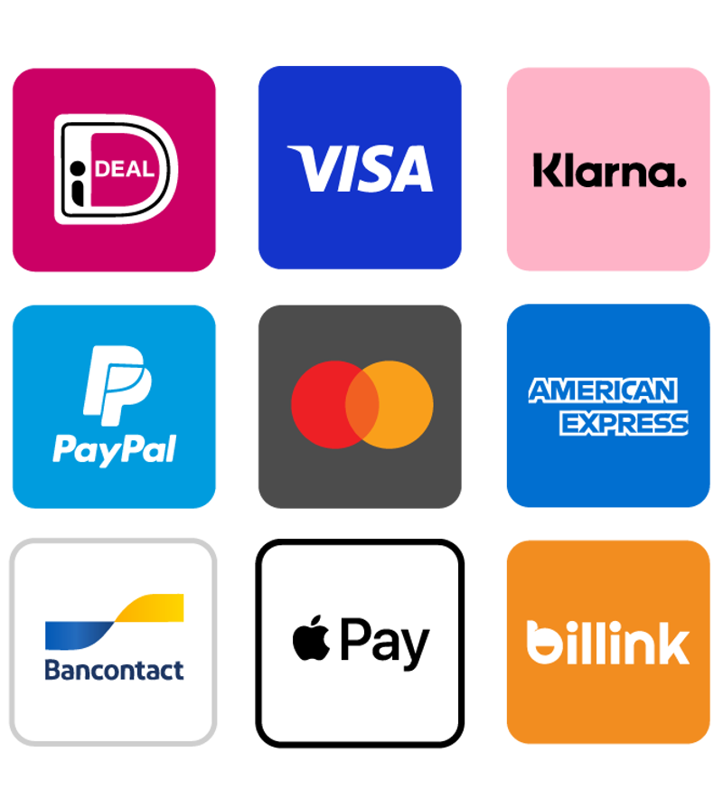 Paiement en ligne facile avec Buckaroo. Bancontact, Klarna, Apple Pay et bien d'autres options de paiement.